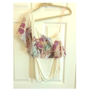 Free People Ivory Ruffled One Shoulder Bubble Top